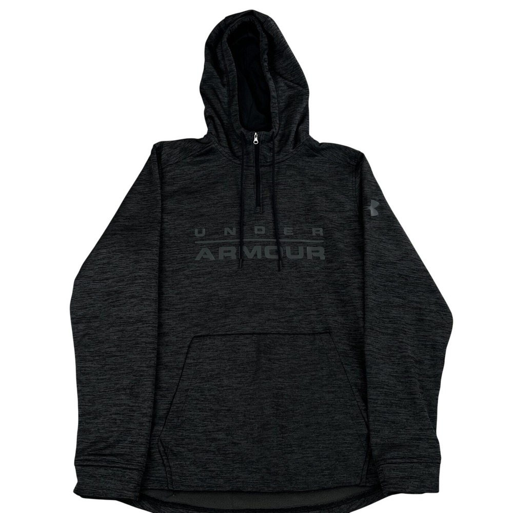 Under Armour ColdGear 1/4 Zip Hoodie L Black Space Dye Men Loose Fit Pullover
